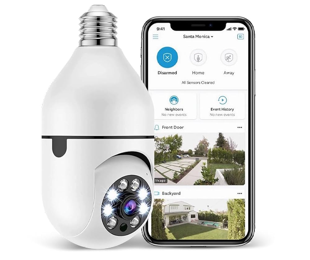 Ampoule Caméra IP 3MP Pan/Tilt – Sécurité 360°, Vision Nocturne & Détection Humaine