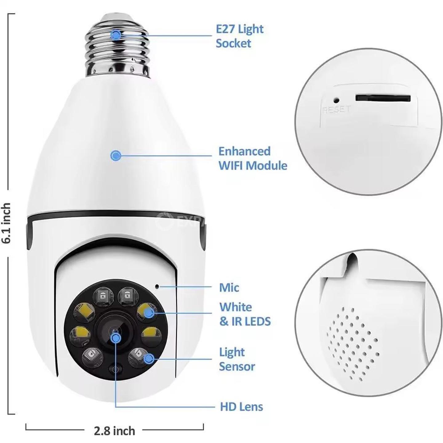 Ampoule Caméra IP 3MP Pan/Tilt – Sécurité 360°, Vision Nocturne & Détection Humaine